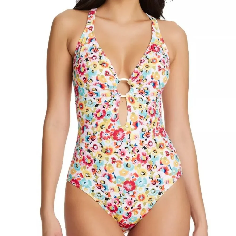 Bleu Rod Beattie Flower Hour Cross-Back One-Piece Size 6 - Picture 1 of 11